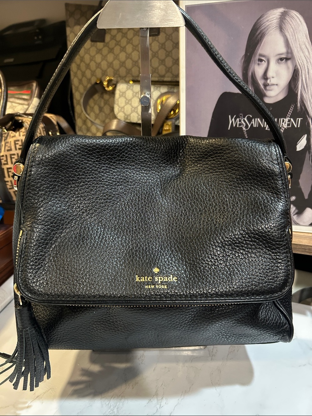 kate spade Chester Pebbled Leather Shoulder Bag with Tassel